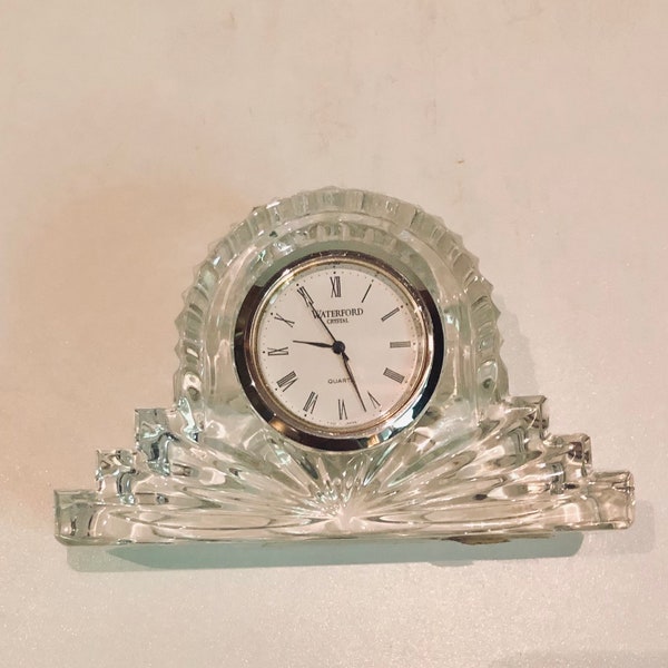 Vintage Miniature Waterford Crystal Mantle Clock Wharton Pattern Desk Clock Cottage Mantel Clock Made in Ireland ca 1980s Seahorse Sticker
