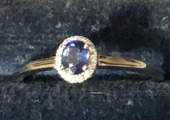 Vintage Sapphire Diamond Halo Ring Sweet 14K Whit… - image 8