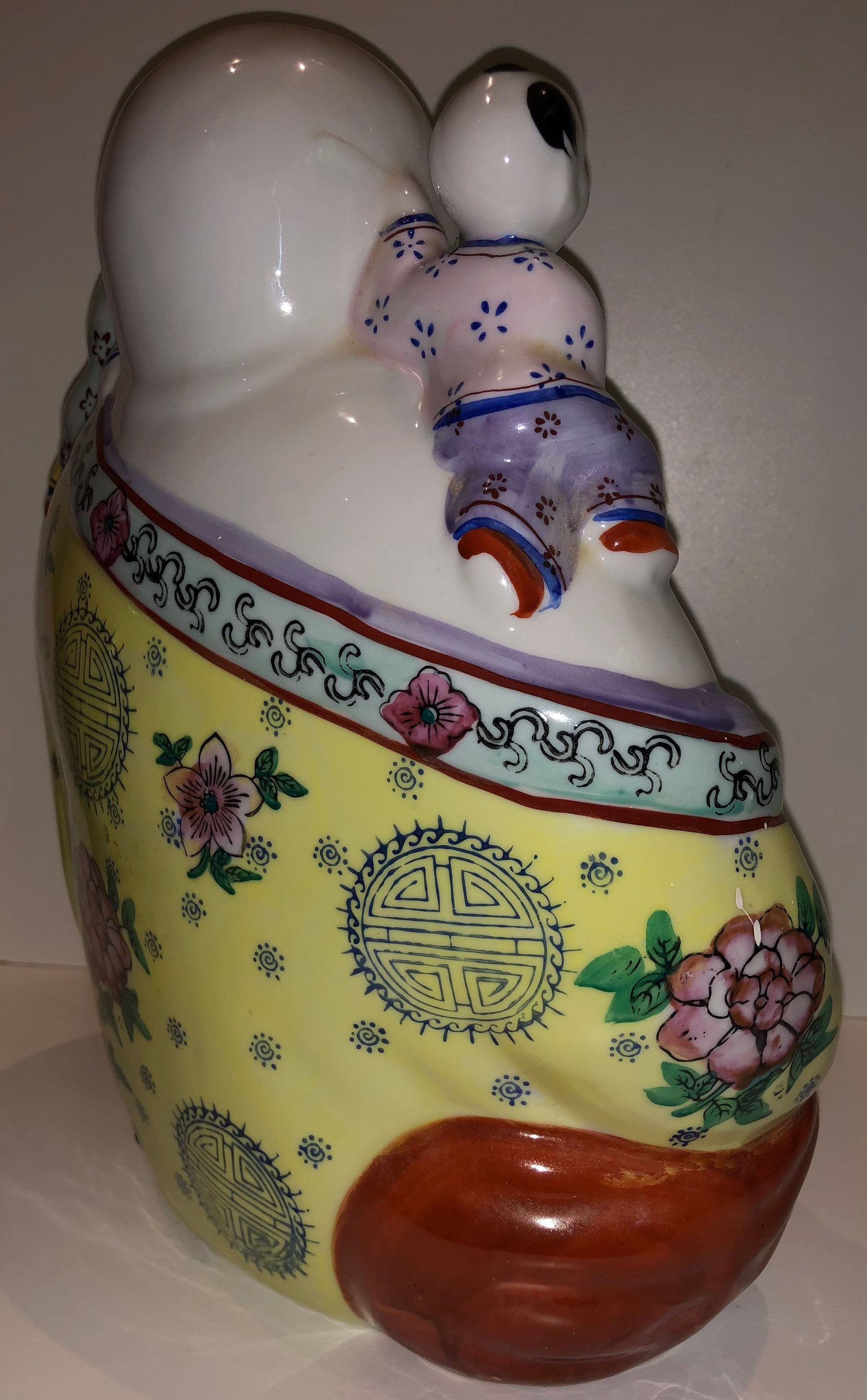 大きなヴィンテージの中国の幸せな仏像と5人の子供の像幸運の東洋の