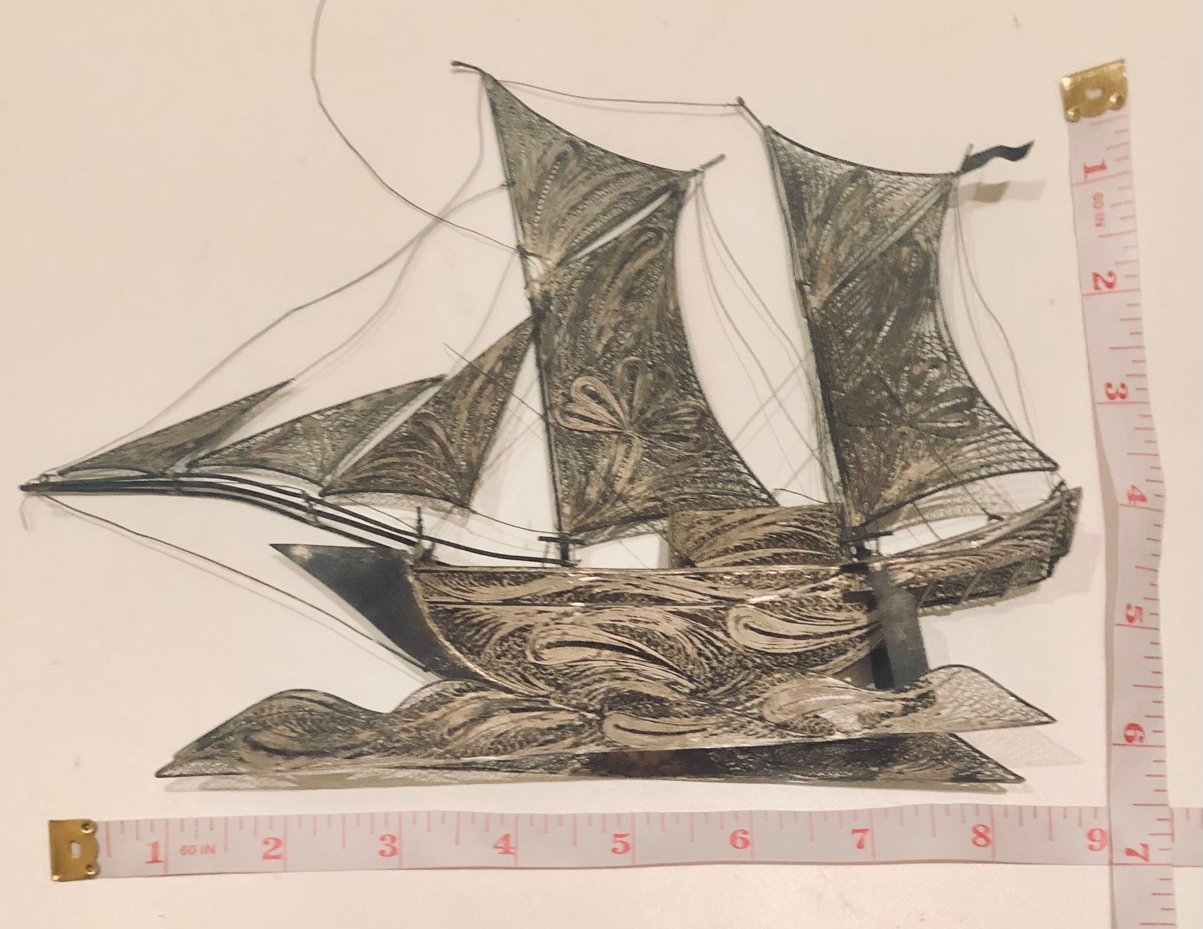 Amazing Antique Spun Silver Wire Filigree Indonesian Ship