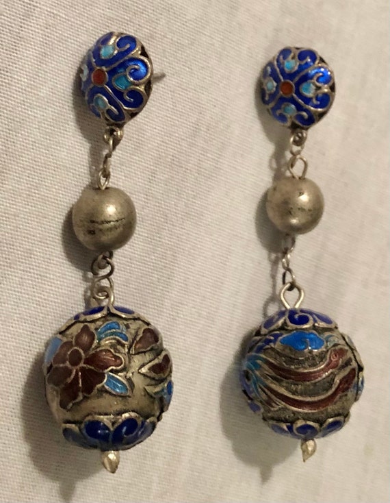 Antique Chinese Enameled Dangles Pierced Chinese E