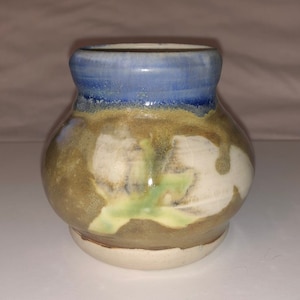 Small 1978 Artist Signed Sotoodeh Vase Pot Hippie Granny Boho Ceramic Hand Thrown Southern Art Pottery Earth Tones  Coastal Grandmother
