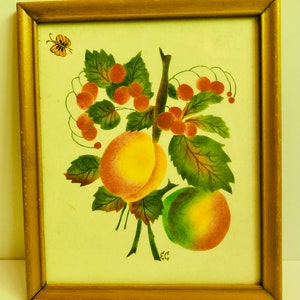 Vintage Framed 70s Apricot Fruit & Butterfly Print Grandmother Core Decor 1970s Cottage Core Kitchen by EC