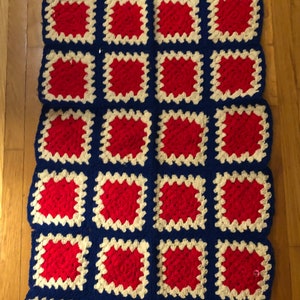 Vintage 1970s Red White and Blue Granny Square Afghan Throw