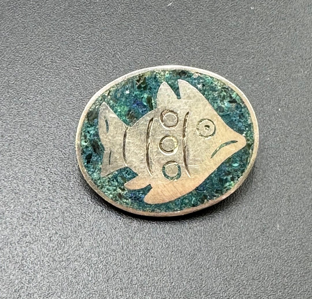 Inlay Fish Vintage Mexican Turquoise Inlay Fish Brooch Pendant Aquatic Made in ...