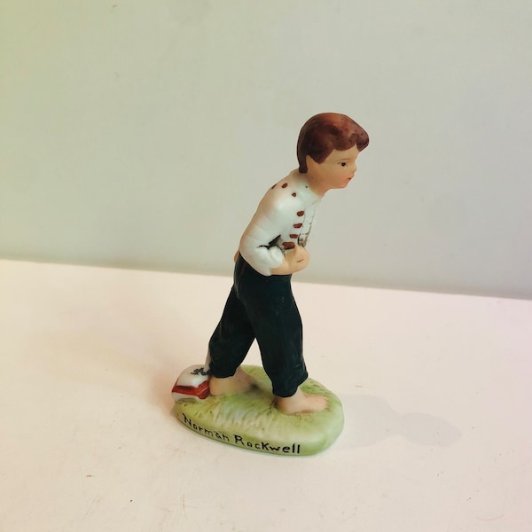 vintage 1979 Norman Rockwell Young Boy Go To School, figurine d'écolier en porcelaine A Dave Grossman Design NR-201 16 septembre 1916 Fabriqué au Japon MIJ