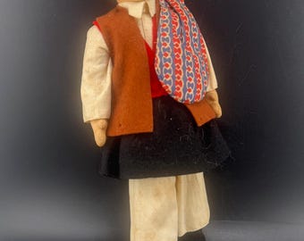 Charmante poupée d'art populaire italien VTG par Eros Village Boy, paysan, Florence, Italie, souvenir de la culture européenne, 25 cm, poupée-sculpture d'artiste telle quelle