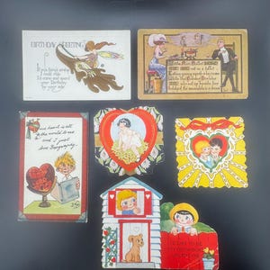 Victorian Edwardian Art Deco Valentines Day Cards Antique German Postcards Birthday Greeting Whimsical Kids Cards Collage Ephemera