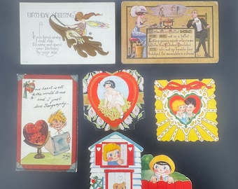 Victorian Edwardian Art Deco Valentines Day Cards Antique German Postcards Birthday Greeting Whimsical Kids Cards Collage Ephemera
