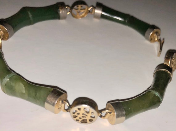 Chinese Spinach Bamboo Jade Bracelet Vintage Neph… - image 5