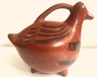 Vintage South American Mexican Terracotta Effigy Bird Duck Vessel Pitcher Precolumbian Moche Culture Replica Native American Repaired/ AS IS