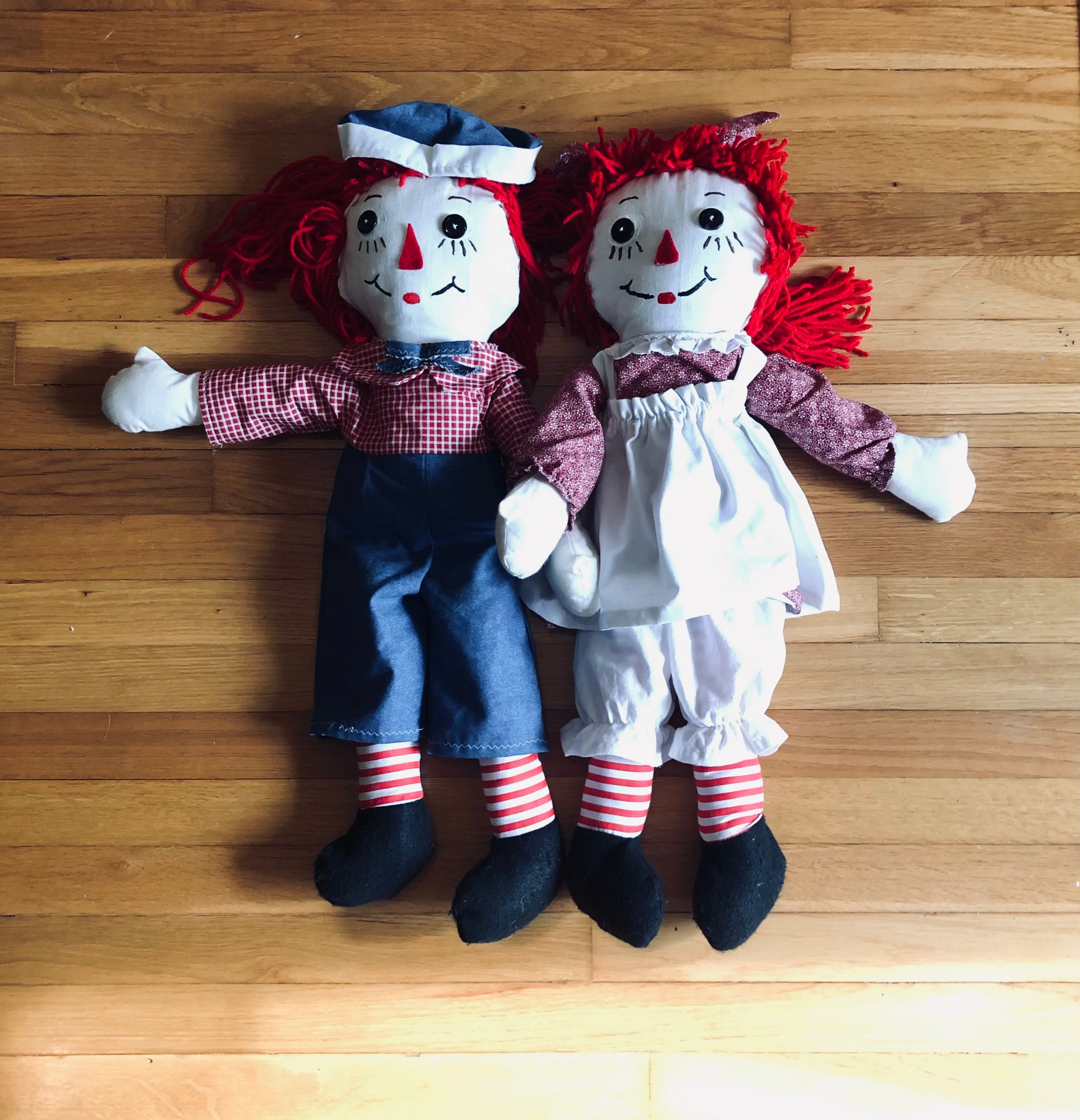 Vintage Raggedy Ann and Andy Dolls Homemade Folk Art Dolls