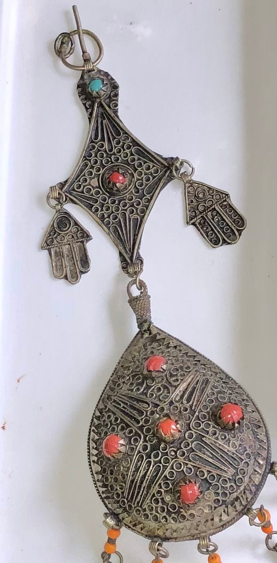 Huge Antique Filigree Hamsa Pendant Tribal Yemeni… - image 1