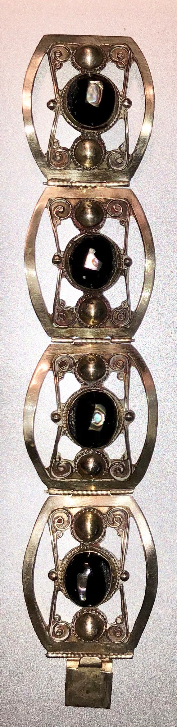 Superb Vintage Mexican Onyx Abalone Bracelet Mexi… - image 8