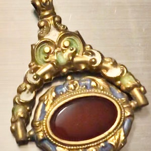 Antique Spinner Watch Fob Georgian or Early Victorian Ca 1830s Swiss Enamel Carnelian Fob for Watch Chain or Fob Necklace