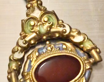 Antique Spinner Watch Fob Georgian or Early Victorian Ca 1830s Swiss Enamel Carnelian Fob for Watch Chain or Fob Necklace