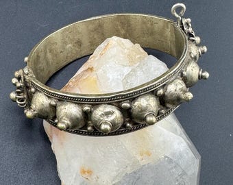 Antique Silver Yemeni Bangle Bracelet Vintage Mideastern Bracelet Low Grade Silver Bangle with Raised Design over 2 Ounces!