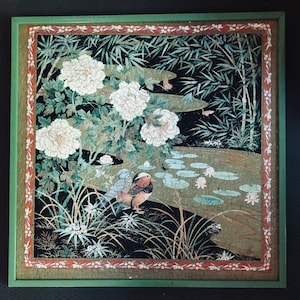 Vintage ingelijste puzzel The Emperor&#39;s Dream Vogels Waterlelies Chrysanten Bloemen Vlinders Keurmerk Springbok Pat Cadigan Gedicht