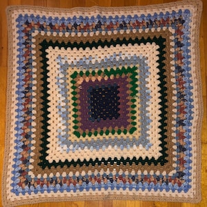 Homemade 1970s Southern Afghan Square Blanket Throw from Estate Hippie Decor