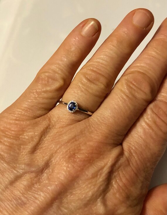 Vintage Sapphire Diamond Halo Ring Sweet 14K Whit… - image 6