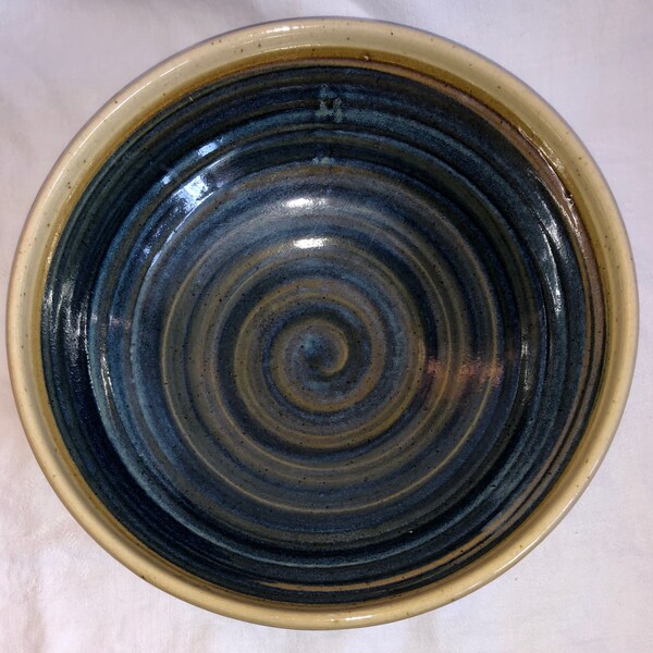 Vintage B Traub Hawaii Pottery Blue Ceramic Bowl Studio Pottery Bowl American Art Pottery Mixing Bowl Boho Hippy Earthtone Fruit Bowl