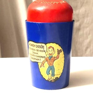 1950s Howdy Doody Olvaltine Shaker Cup Shake Up Cold Chocolate Mug Bob Smith Promotional Box Top Giveaway Television Show Premium