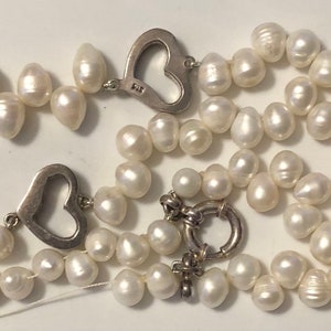 Vtg Baroque Pearls for Restringing LONG Strand with Sterling Heart Findings Restoration Pearl Destash