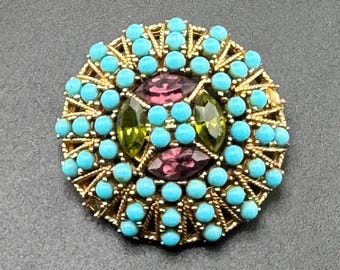 ヴィンテージドーム型カプリブローチ、フェイクペルシャターコイズ