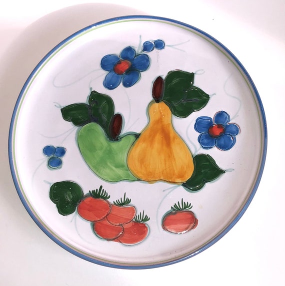  AQQA Platos decorativos de cerámica con hojas y flores de  granada de frutas y platos decorativos de color para el hogar con soporte  de exhibición, decoración de platos para el hogar 