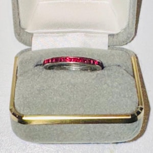 Vintage Silver Ruby Crystal Stacking Wedding Band Channel Set Eternity Ring Art Deco Style Stackable Ring Sz 6.5 Affordable Costume Ring