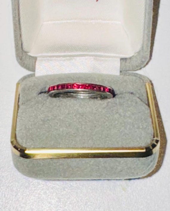 Vintage Silver Ruby Crystal Stacking Wedding Band… - image 1