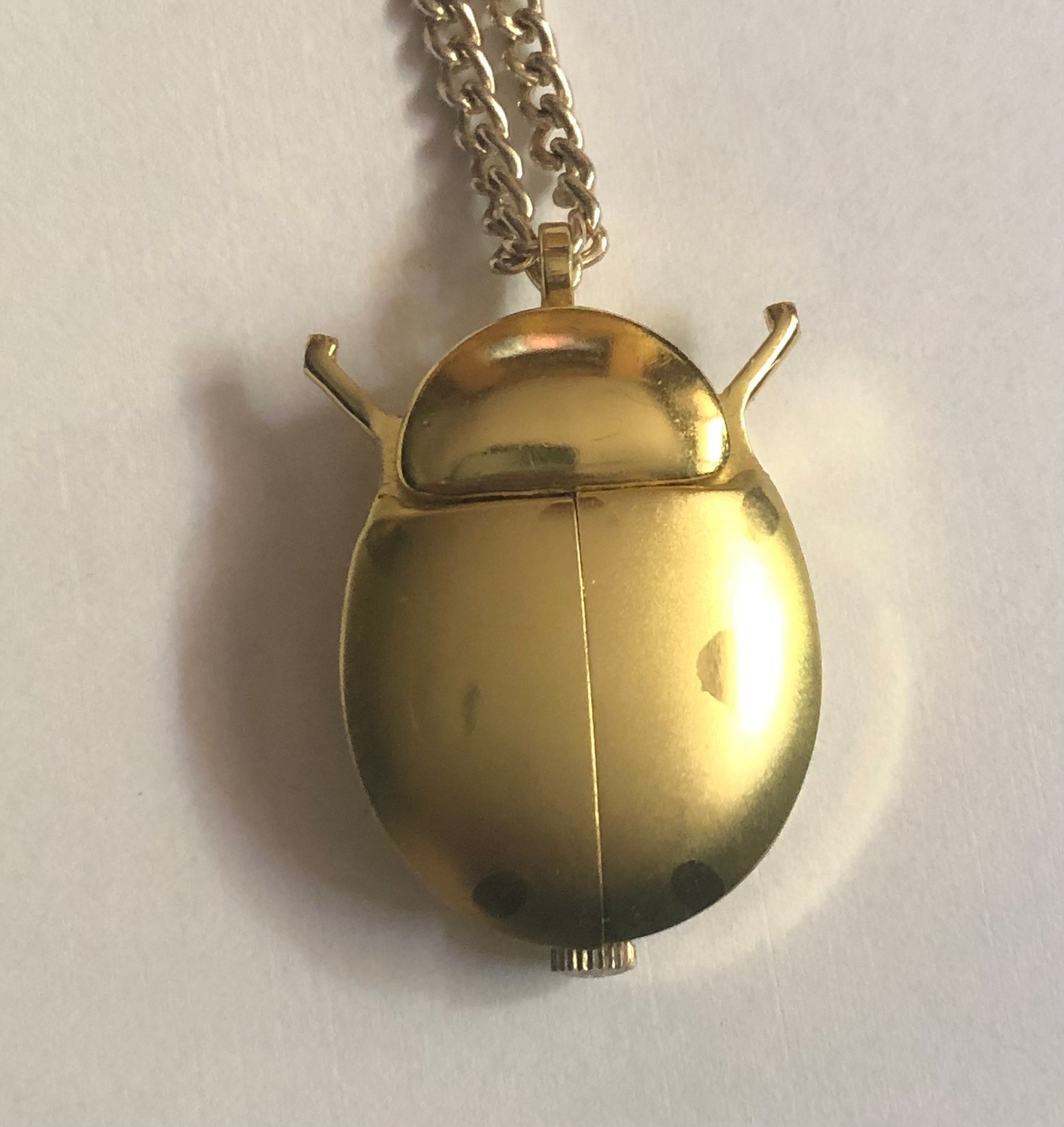 Vintage Lucerne Lady Bug Watch Pendant Vintage Ladybug Watch Necklace, Swiss Movement – Dovetail main image 2