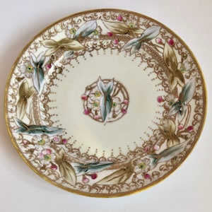Antique Hand Painted Nippon Moriage Floral Plate Vibrant Ornately Decorated Fine Porcelain Decorative Plate 8 1/2 Inch Blue Hallmark