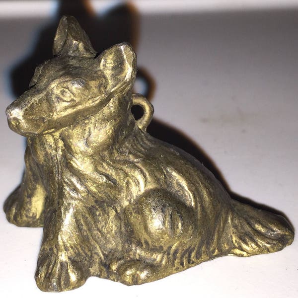 Vintage Metal Corgi Figurine Art Deco Puppy Dog Statue Miniature Statuette Adorable Made in Japan MIJ Mid Century Canine Lover Gift