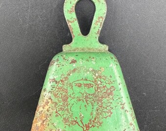 Antique Miniature Victorian Santa Claus Bell Revival Advertisement Cowbell Style Early 1900s Christmas Bell Edwardian Era As Is