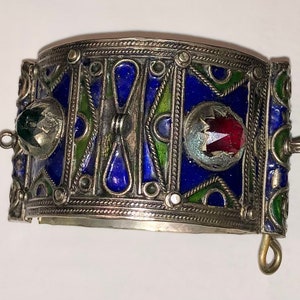 Fabulous Enamel Jeweled Vintage Tribal Cuff Hinged Cuff Bangle Bracelet
