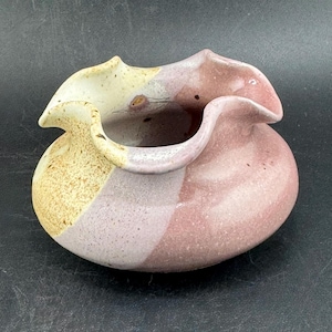 Purple Blue Studio Pottery Votive Candle Cage Ruffled Hand Built Luminaire Bud Vase Ceramic Tealight Holder Pink Purple w Speckled Glaze