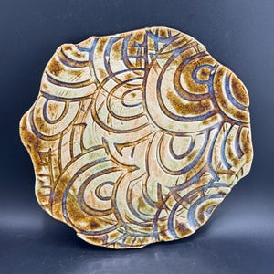 Interesting Hand Built Ceramic Footed Platter Dish Abstract Sculpted Postmodern Geometric Art Deco Inspired Artist Signed Howell