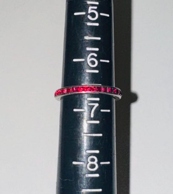 Vintage Silver Ruby Crystal Stacking Wedding Band… - image 3