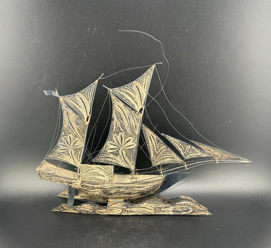 Amazing Antique Spun Silver Wire Filigree Indonesian Ship