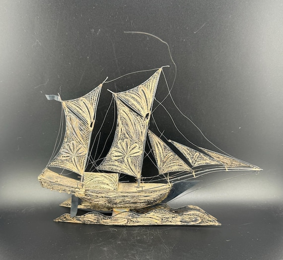 Amazing Antique Spun Silver Wire Filigree Indonesian Ship