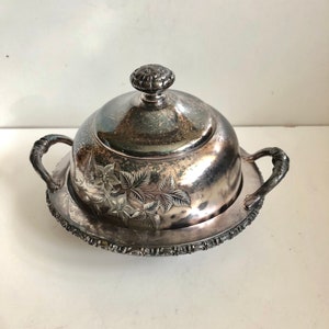 Antique Victorian Silver Domed Butter Dish ca 1870s Homans Silverplate Co Quadruple Engraved Eastlake Aesthetic Etched Leaves Flowers AS IS