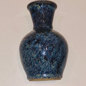 Vintage Puerto Rico Studio Pottery Bud Vase Amazing Jewel Tone Purple Blue Crystalline Glaze Bulb Shaped Art Pottery Vase