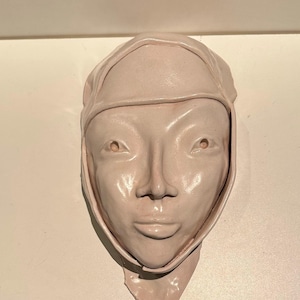Vintage Hand Sculpted Woman Face Stunning Ceramic Serene Goddess Lady Wall Hanging Realistic 3D Mask Folk Art Studio Pottery Atlanta Estate