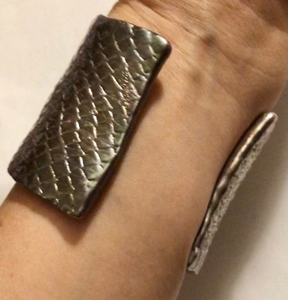 Vintage Israeli Modernist Snakeskin Sterling Cuff… - image 3