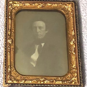 Antique Victorian Daguerrotype Photo Photo in Leather Case Northern US Americana RARE Half Plate!
