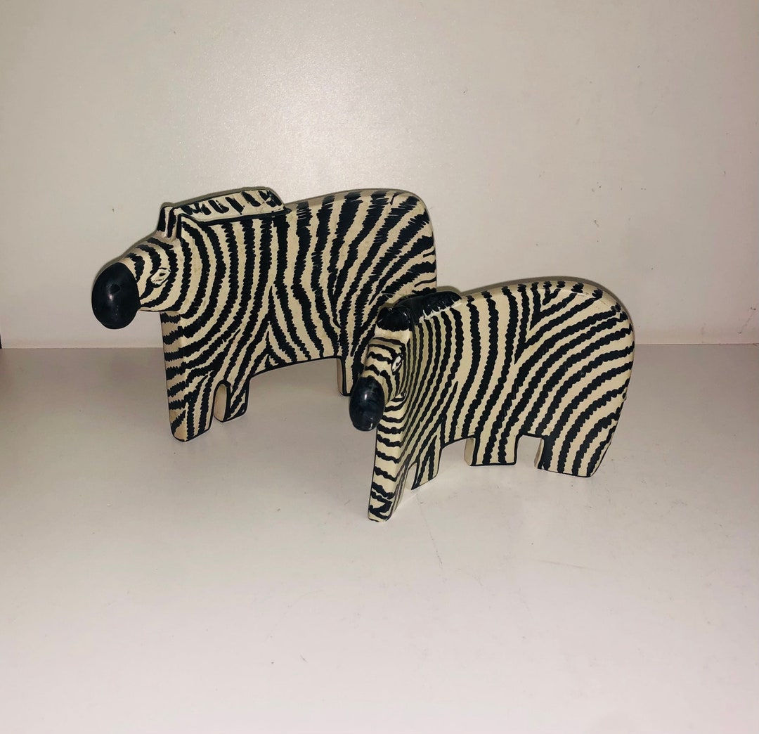Vintage African Soapstone Curved Zebra Sculptures African Safari Decor