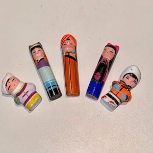 5 Vintage Ceramic Miniature Tianjin Clay Chinese Han People Minjianniren Dolls Figurines in Traditional Asian Costumes Dollhouse Minis AS IS