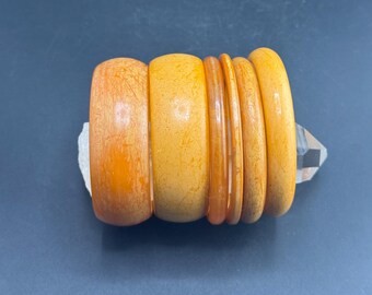 Vtg Bakelite Bangle Bracelet Stackable Collection Midcentury Catalin Chunky & Thin Butterscotch Honey 6 pcs for Restoration Project AS IS