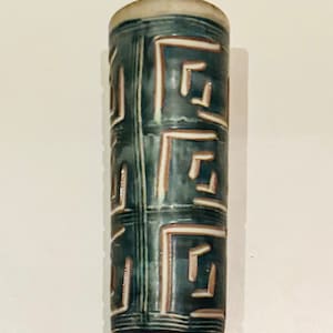 Vintage 50s MCM Puerto Rico Pottery Geometric Sgraffito Vase Hal Lasky Mid Century Modern Modernist Cubist Puerto Rican Redware Cylinder Cup